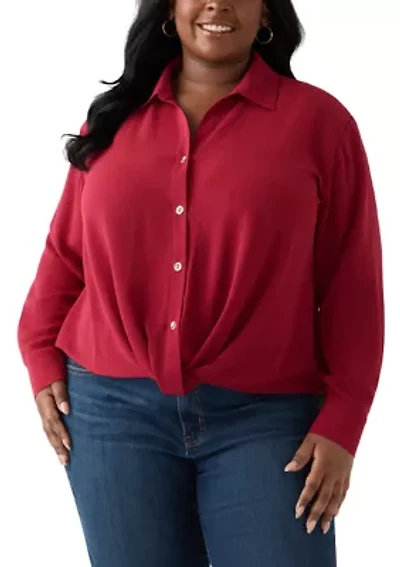 Plus Twist Front Woven Blouse