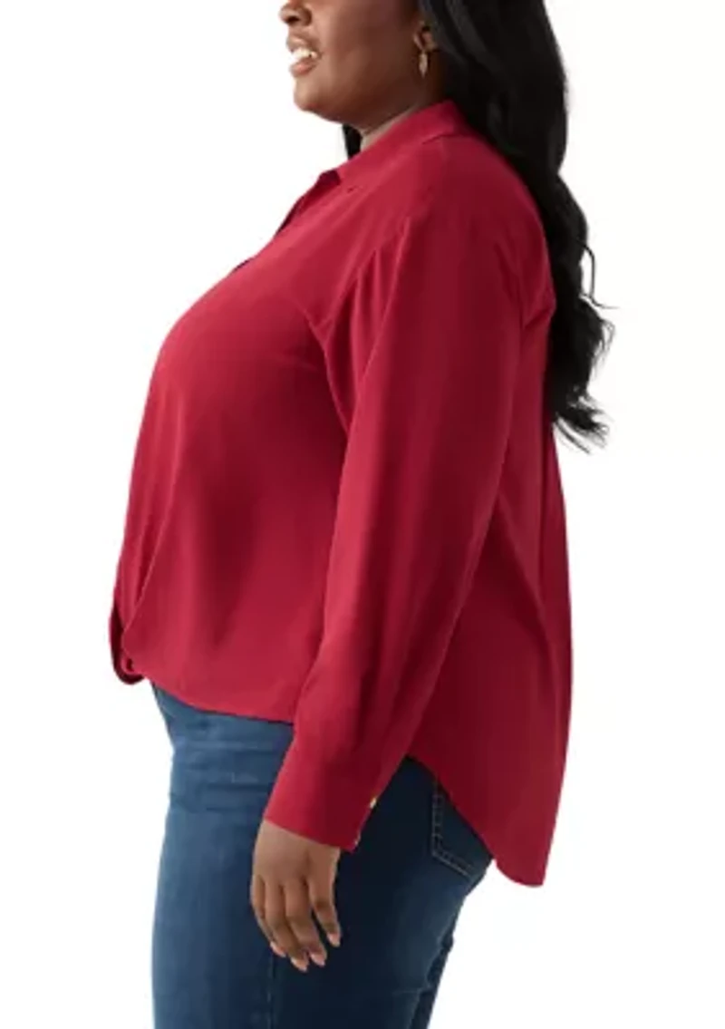Plus Twist Front Woven Blouse