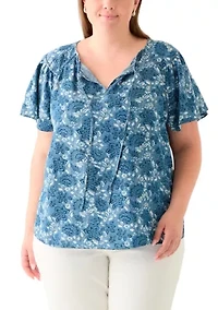 Plus Printed Peasant Top