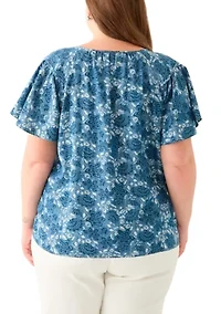 Plus Printed Peasant Top