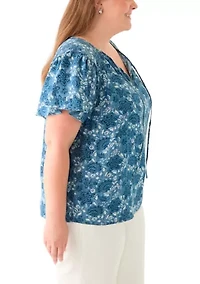 Plus Printed Peasant Top