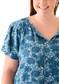 Plus Printed Peasant Top