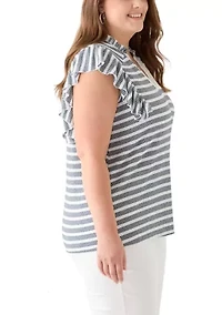 Plus Flutter Sleeve Stripe Knit Gauze Top