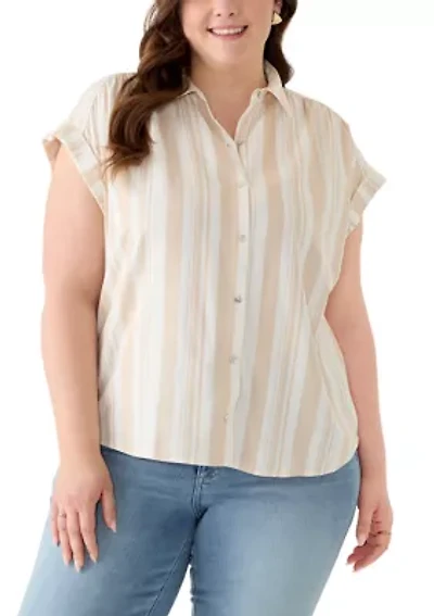 Plus Striped Camp Shirt