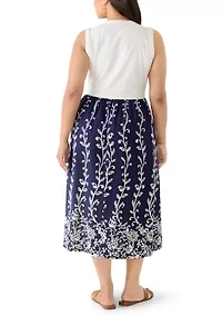 Plus Sleeveless Knit Woven Midi Dress