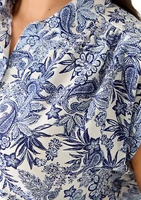 Plus Short Sleeve Printed Button Down Shirt