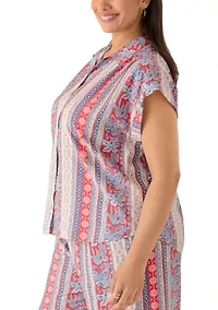 Women's Sleeveless Printed Button Down Shirt