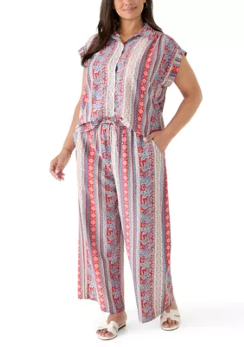 Women's Sleeveless Printed Button Down Shirt