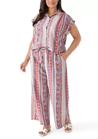 Women's Sleeveless Printed Button Down Shirt