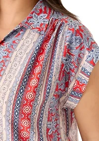 Women's Sleeveless Printed Button Down Shirt