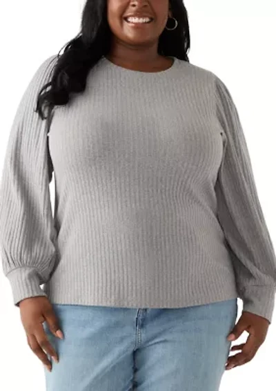 Plus Crew Neck Hatchi Ribbed Knit Top