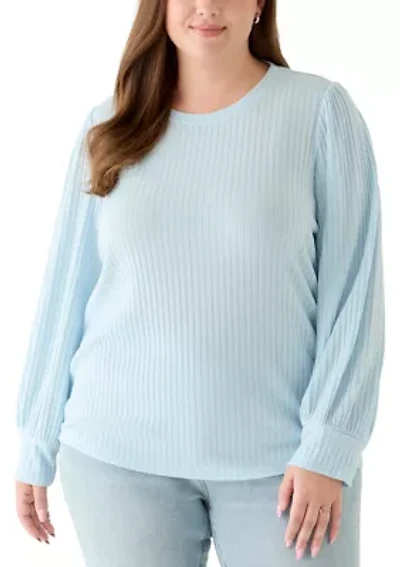 Plus Crew Neck Hatchi Ribbed Knit Top