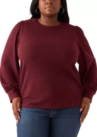 Plus Crew Neck Hatchi Ribbed Knit Top