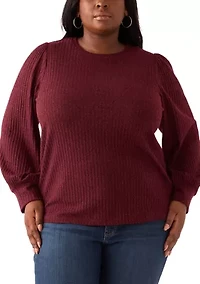 Plus Crew Neck Hatchi Ribbed Knit Top