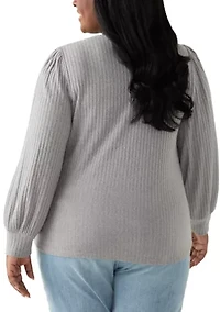 Plus Crew Neck Hatchi Ribbed Knit Top