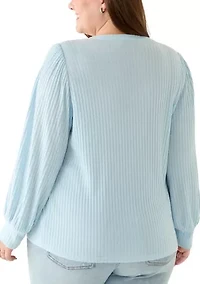 Plus Crew Neck Hatchi Ribbed Knit Top