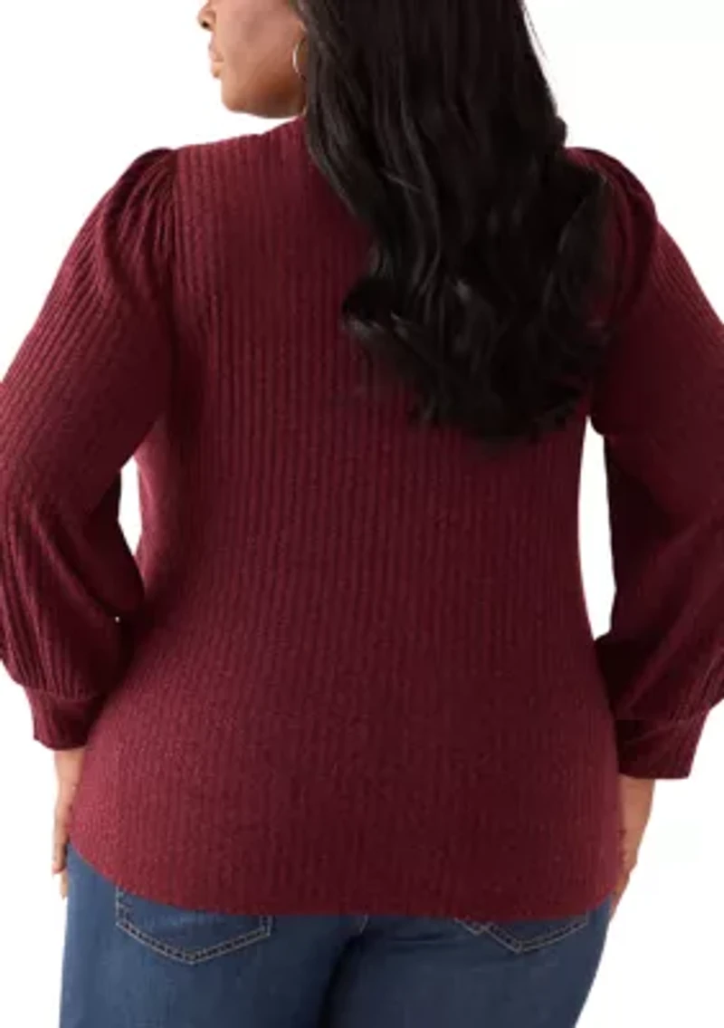 Plus Crew Neck Hatchi Ribbed Knit Top