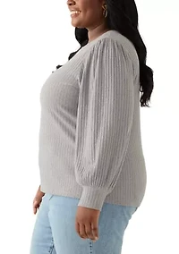 Plus Crew Neck Hatchi Ribbed Knit Top