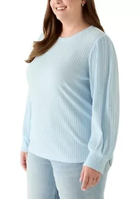 Plus Crew Neck Hatchi Ribbed Knit Top