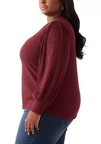 Plus Crew Neck Hatchi Ribbed Knit Top
