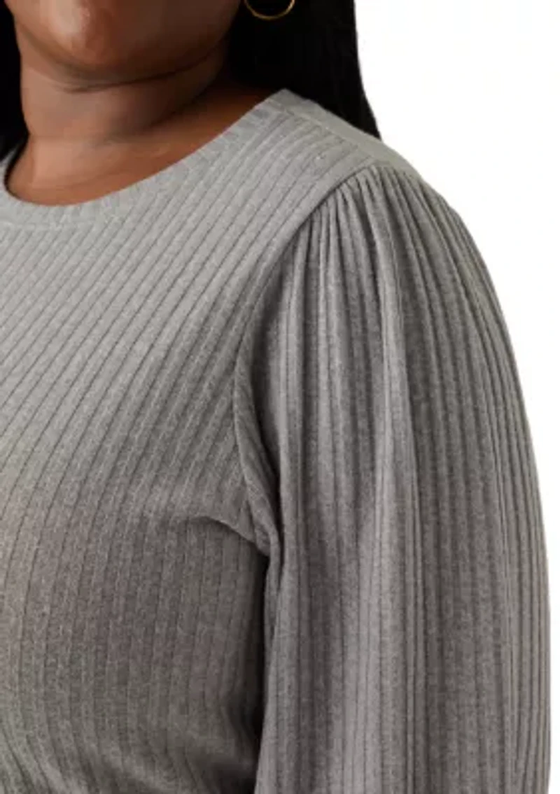 Plus Crew Neck Hatchi Ribbed Knit Top