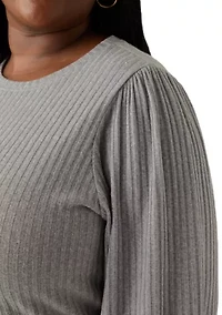 Plus Crew Neck Hatchi Ribbed Knit Top