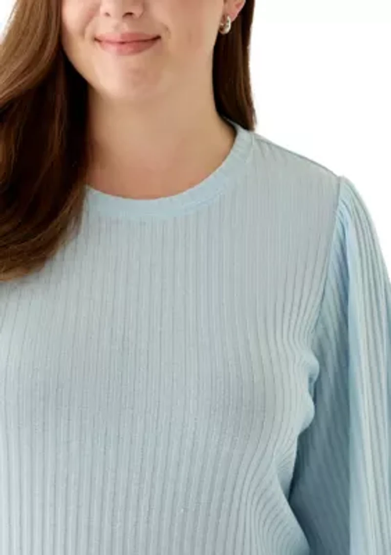 Plus Crew Neck Hatchi Ribbed Knit Top