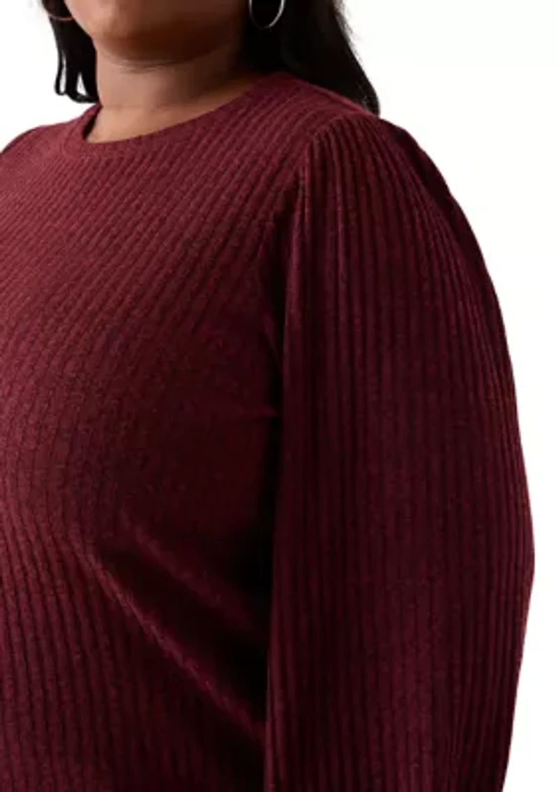 Plus Crew Neck Hatchi Ribbed Knit Top