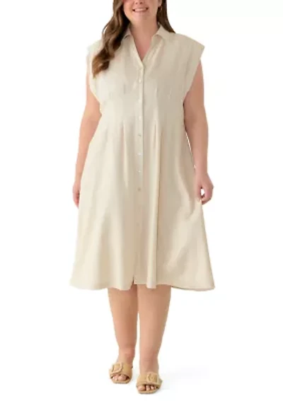 Plus Short Sleeve Seamed Front Shirt Dress
