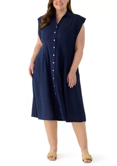 Plus Short Sleeve Seamed Front Shirt Dress