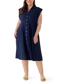 Plus Short Sleeve Seamed Front Shirt Dress