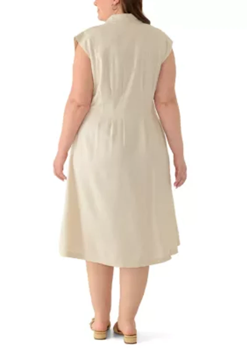 Plus Short Sleeve Seamed Front Shirt Dress
