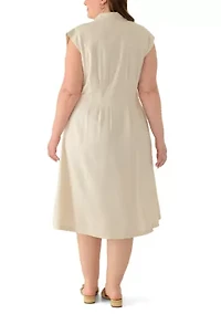 Plus Short Sleeve Seamed Front Shirt Dress