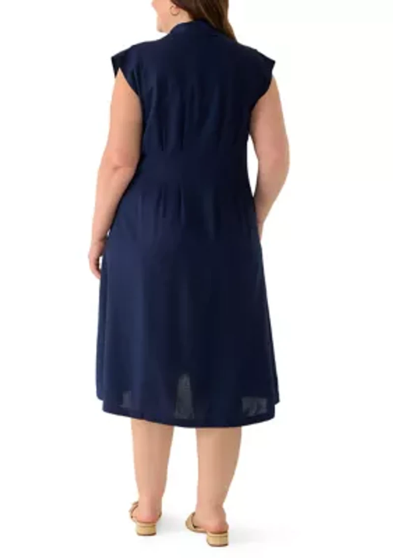 Plus Short Sleeve Seamed Front Shirt Dress