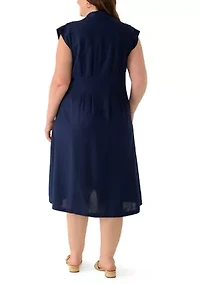 Plus Short Sleeve Seamed Front Shirt Dress