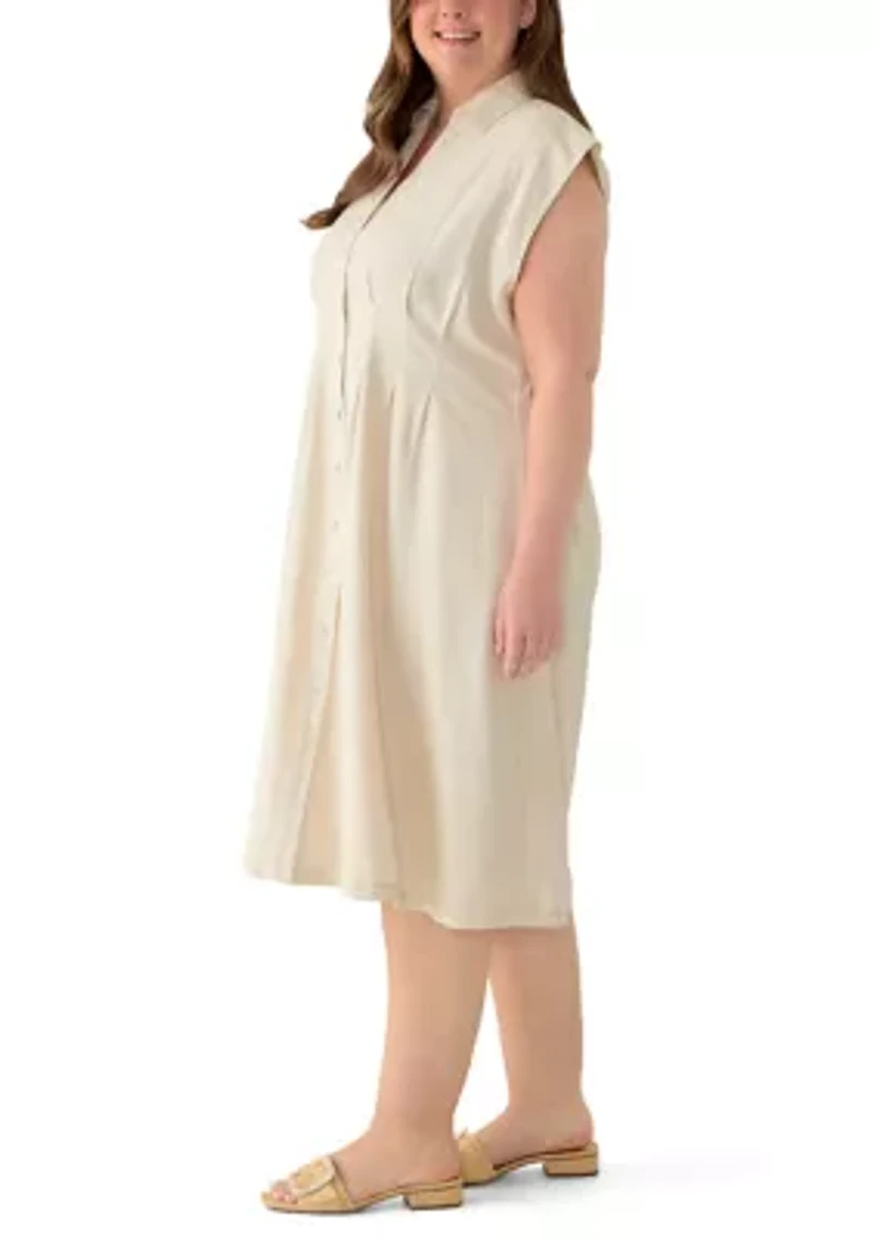 Plus Short Sleeve Seamed Front Shirt Dress