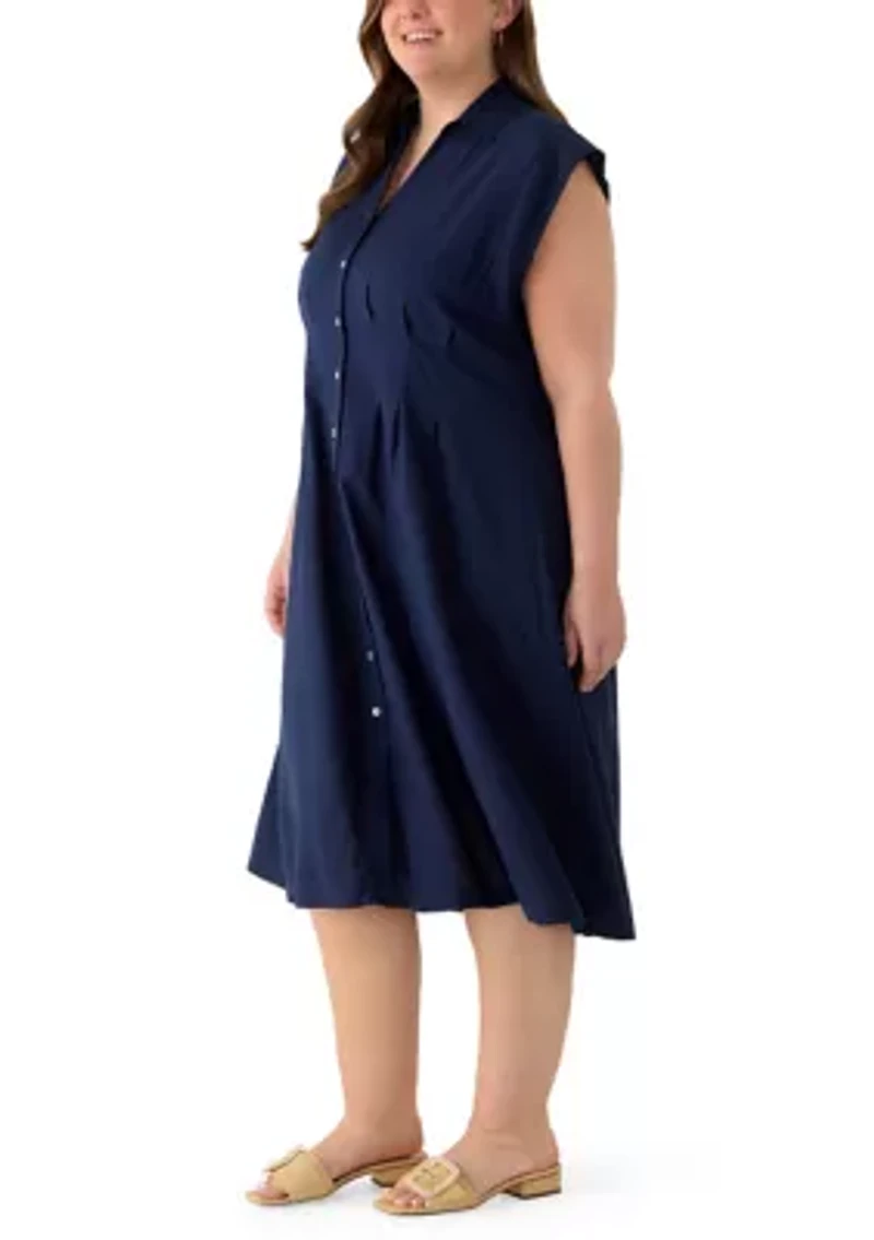 Plus Short Sleeve Seamed Front Shirt Dress