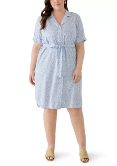 Plus Tie Front Linen Shirtdress
