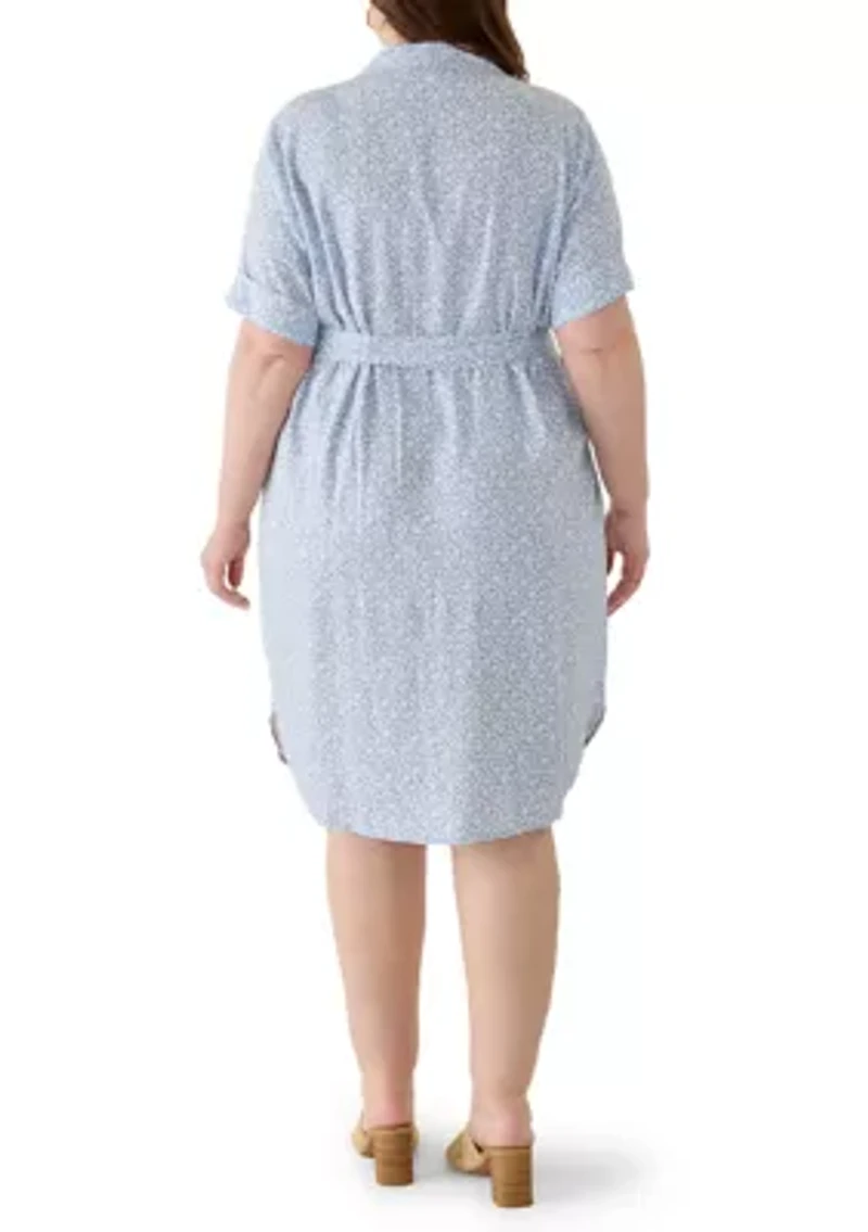 Plus Tie Front Linen Shirtdress