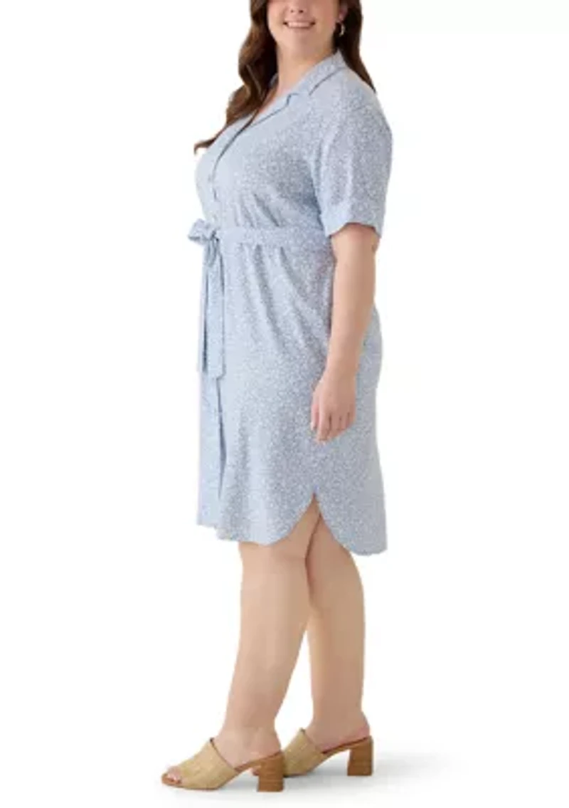 Plus Tie Front Linen Shirtdress