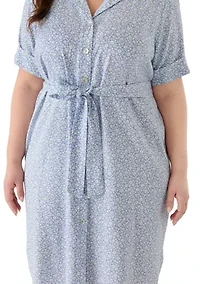Plus Tie Front Linen Shirtdress