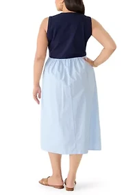 Plus Sleeveless Knit-Woven Striped Midi Dress