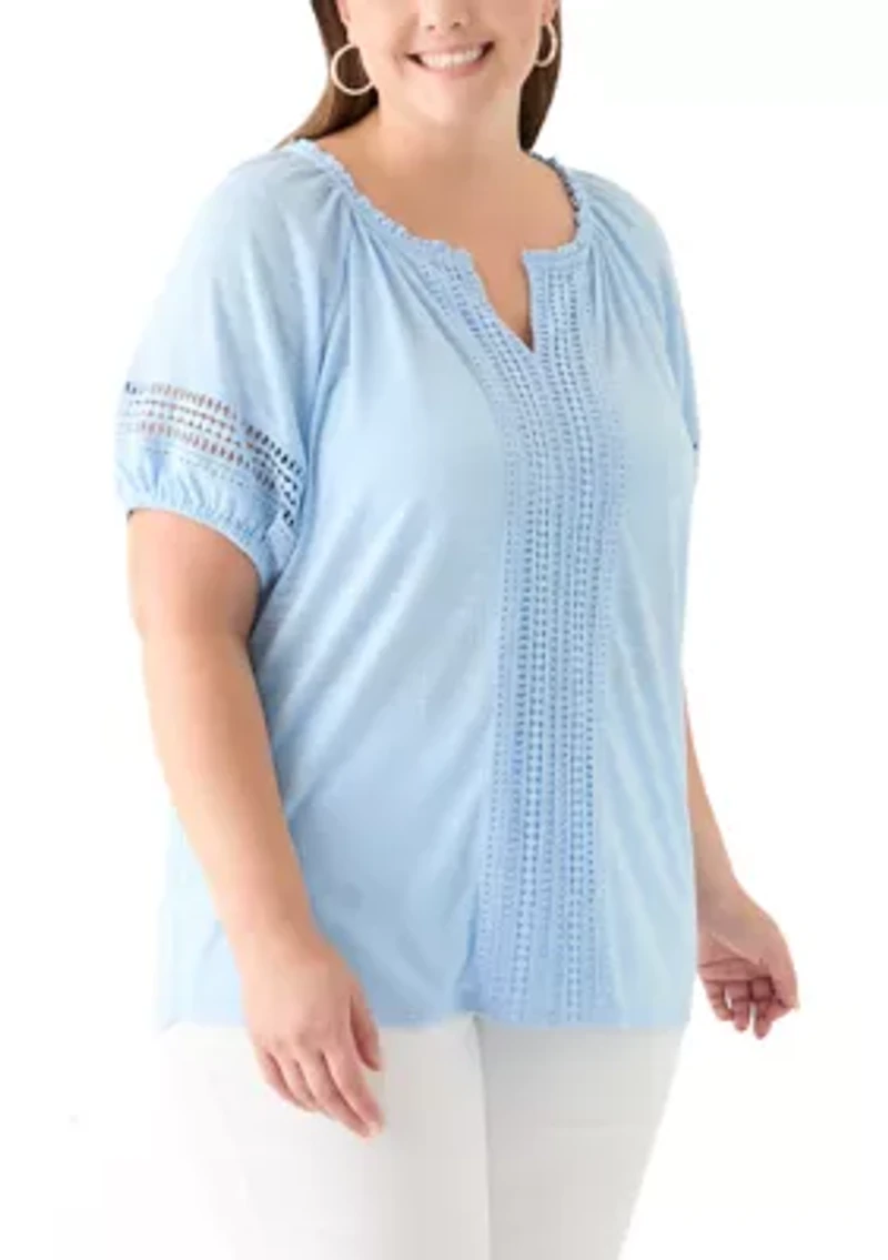 Plus Knit Gauze Split Neck