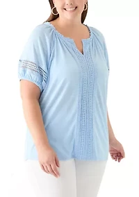 Plus Knit Gauze Split Neck