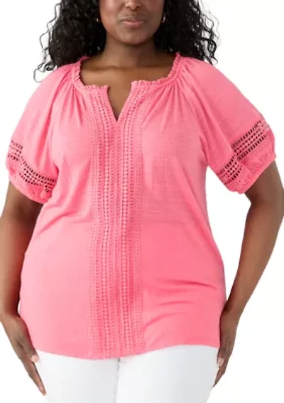 Plus Knit Gauze Split Neck