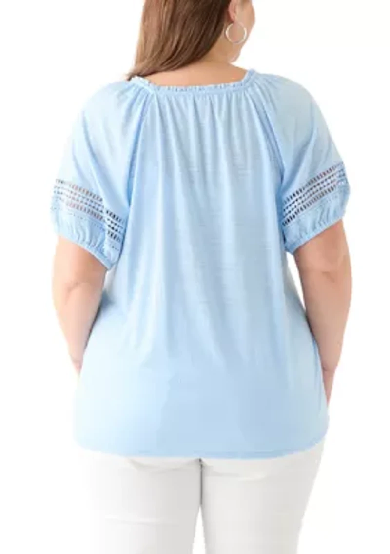 Plus Knit Gauze Split Neck