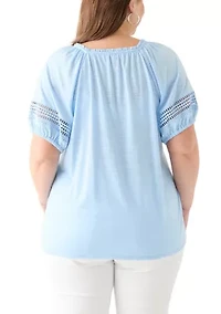 Plus Knit Gauze Split Neck