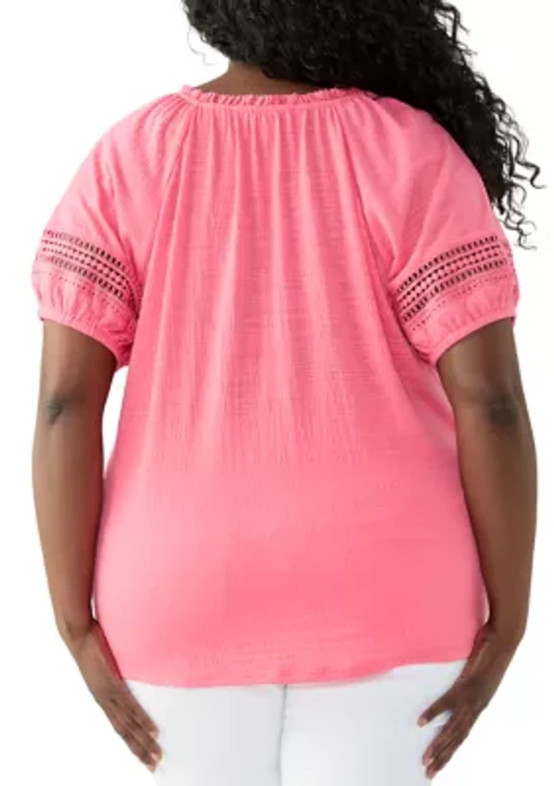 Plus Knit Gauze Split Neck