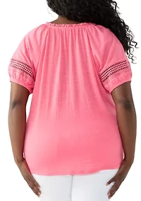 Plus Knit Gauze Split Neck