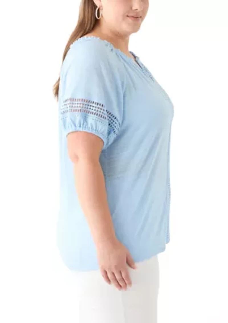 Plus Knit Gauze Split Neck